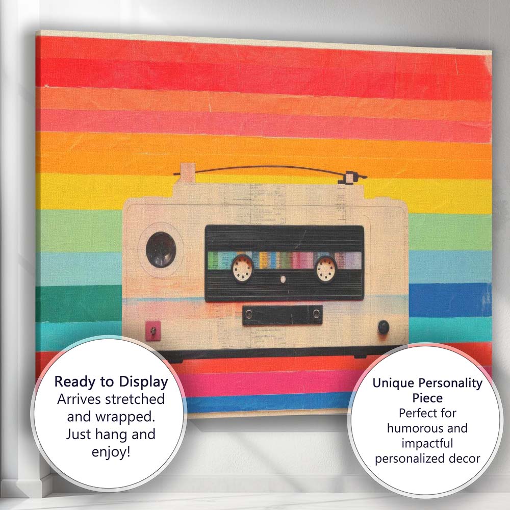 Retro Cassette Tape Rainbow Stripes Music Wall Art Canvas Wall Art Print Decor Picture Ready to Hang