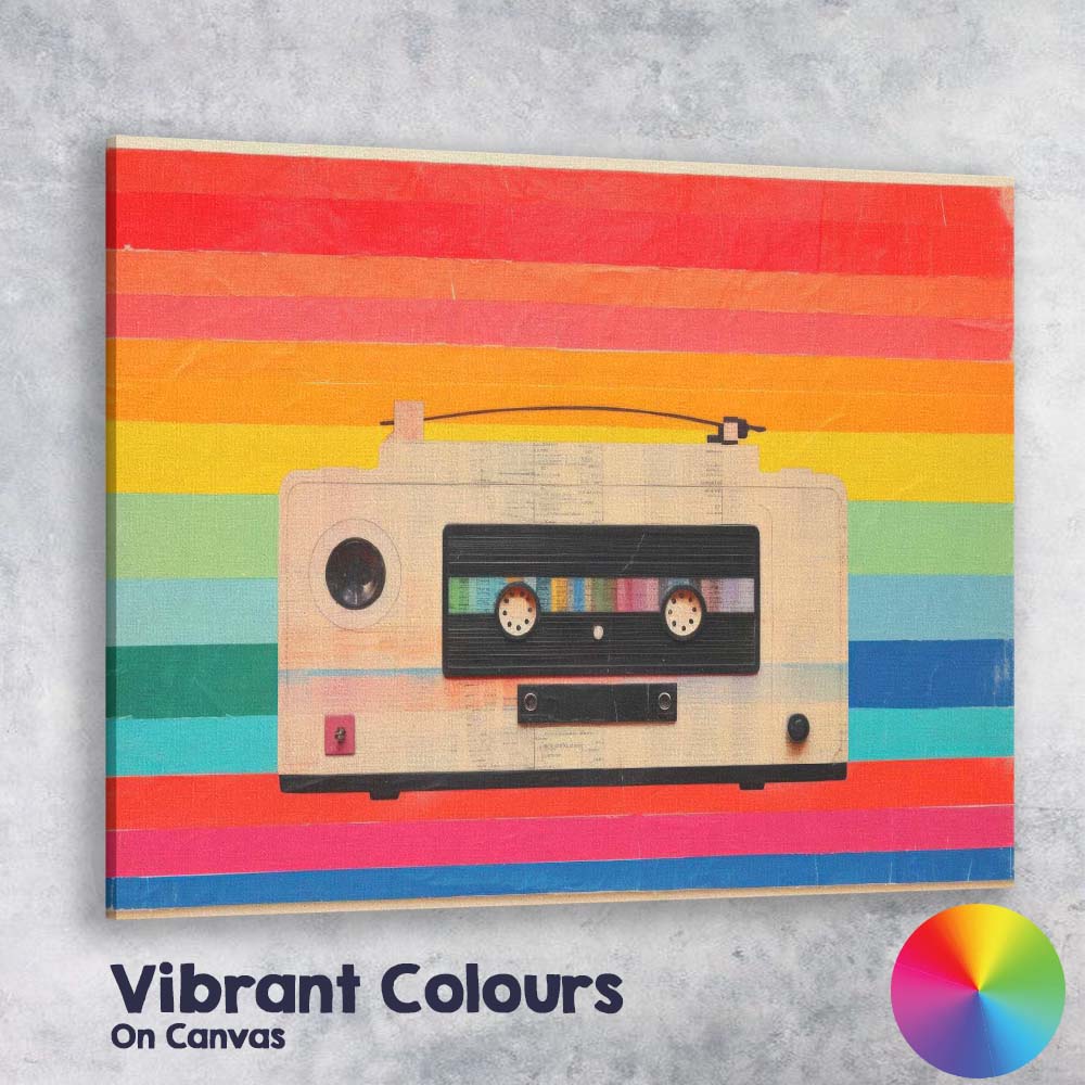 Retro Cassette Tape Rainbow Stripes Music Wall Art Canvas Wall Art Print Decor Picture Ready to Hang