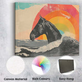 Black Horse Ocean Waves Rainbow Sunset Surreal Canvas Wall Art Print Decor Picture Ready to Hang