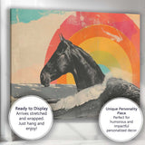 Black Horse Ocean Waves Rainbow Sunset Surreal Canvas Wall Art Print Decor Picture Ready to Hang
