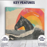 Black Horse Ocean Waves Rainbow Sunset Surreal Canvas Wall Art Print Decor Picture Ready to Hang