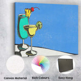 Blue Tropical Cocktail Margarita Summer Drinks Illustration Canvas Wall Art Print Decor Picture Ready to Hang