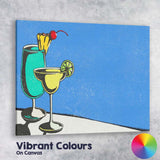 Blue Tropical Cocktail Margarita Summer Drinks Illustration Canvas Wall Art Print Decor Picture Ready to Hang