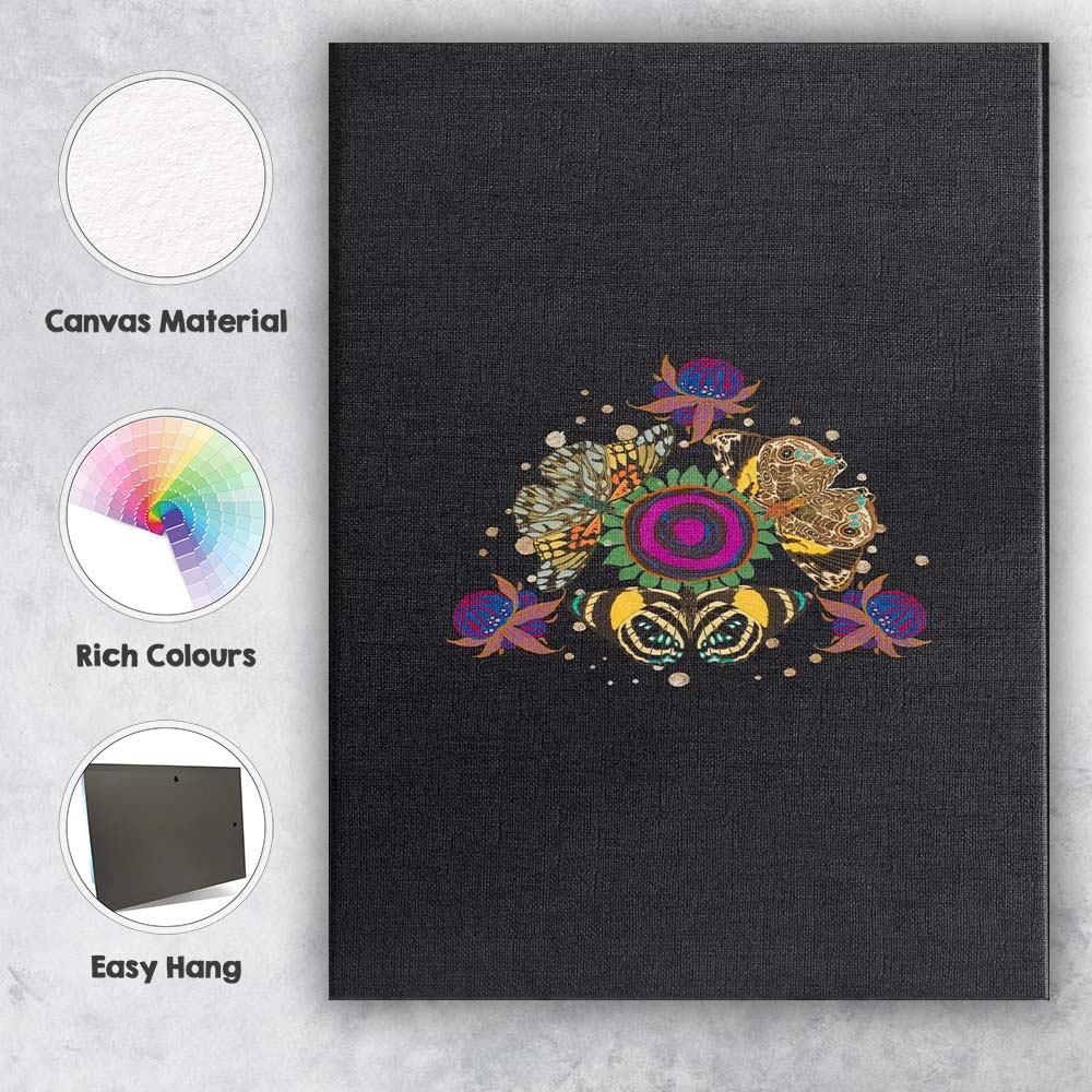 Dark Botanical Butterfly Floral Mandala Illustration Canvas Wall Art Print Decor Picture Ready to Hang