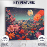 Celestial Floral Mountain Landscape Surreal Night Sky Canvas Wall Art Print Decor Picture Ready to Hang