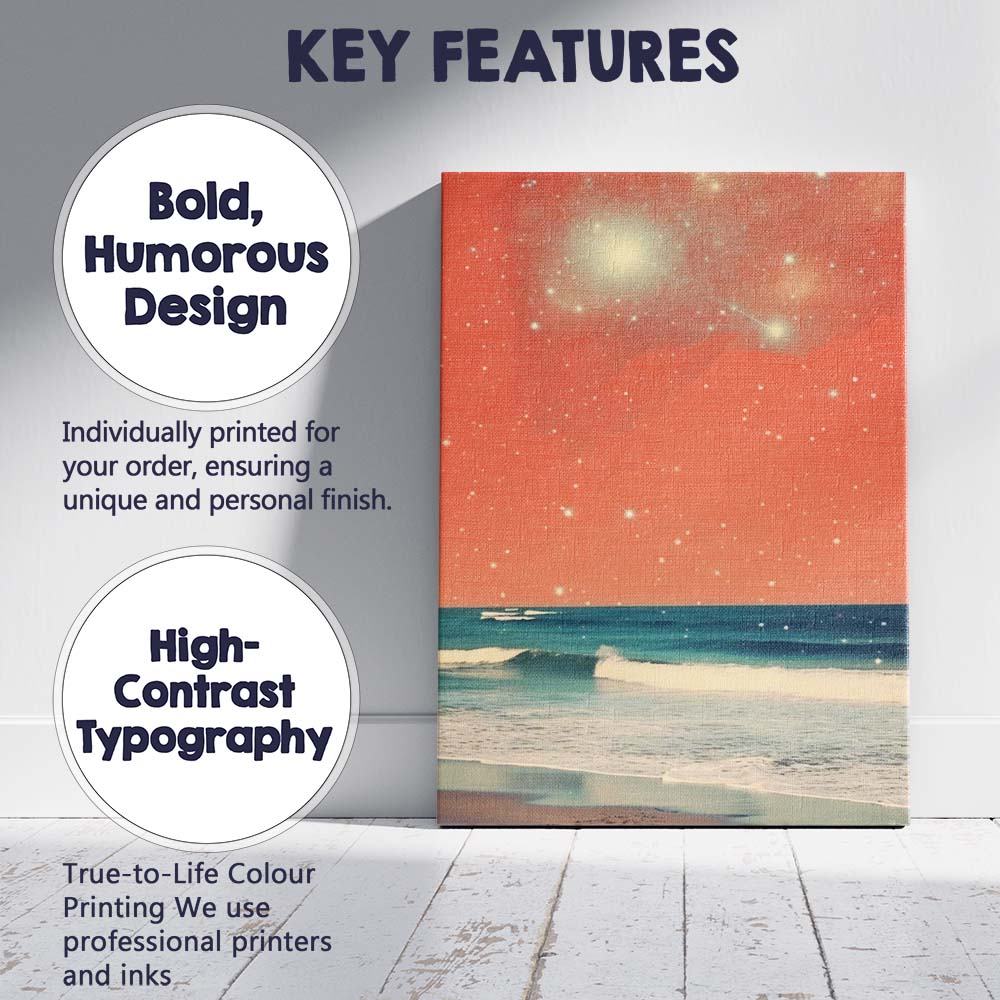 Coral Galaxy Ocean Waves Celestial Seascape Fantasy Canvas Wall Art Print Decor Picture Ready to Hang