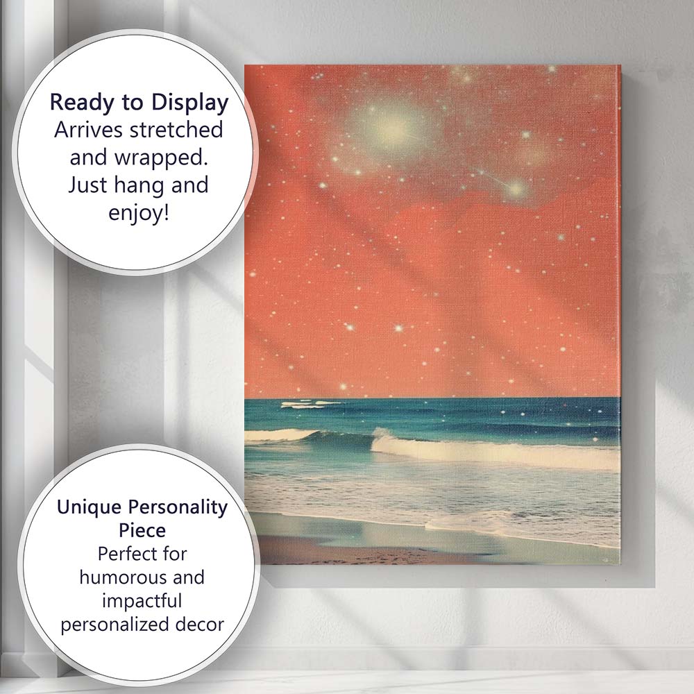 Coral Galaxy Ocean Waves Celestial Seascape Fantasy Canvas Wall Art Print Decor Picture Ready to Hang