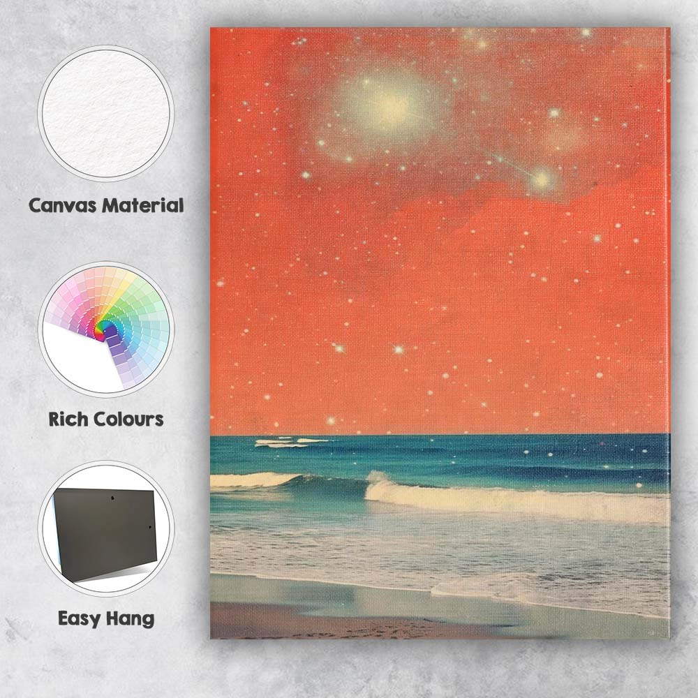 Coral Galaxy Ocean Waves Celestial Seascape Fantasy Canvas Wall Art Print Decor Picture Ready to Hang