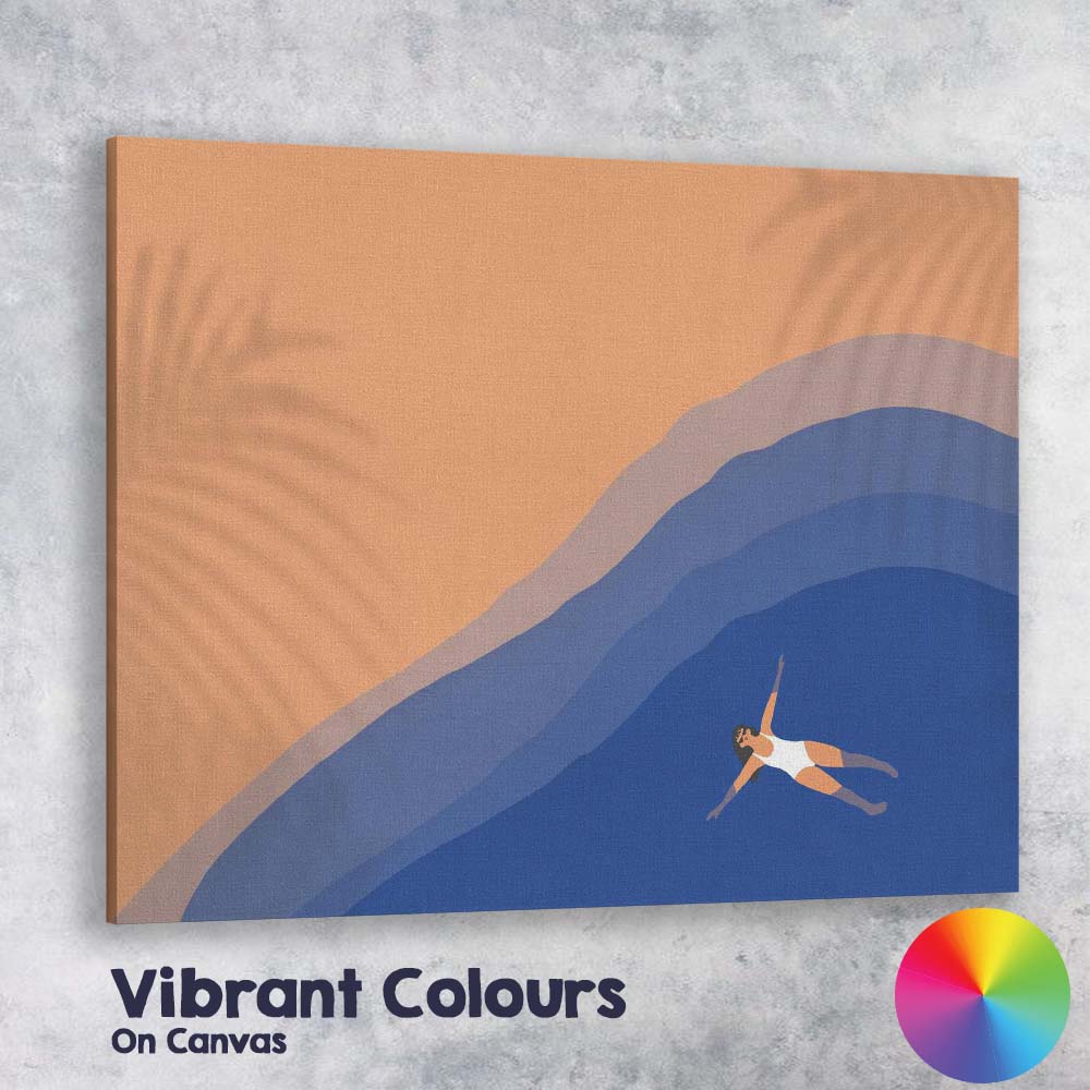 Minimalist Abstract Woman Floating Blue Water Illustration Canvas Wall Art Print Decor Picture Ready to Hang