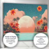 Tropical Floral Poolside Giant Moon Surreal Paradise Canvas Wall Art Print Decor Picture Ready to Hang