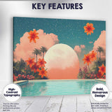 Tropical Floral Poolside Giant Moon Surreal Paradise Canvas Wall Art Print Decor Picture Ready to Hang