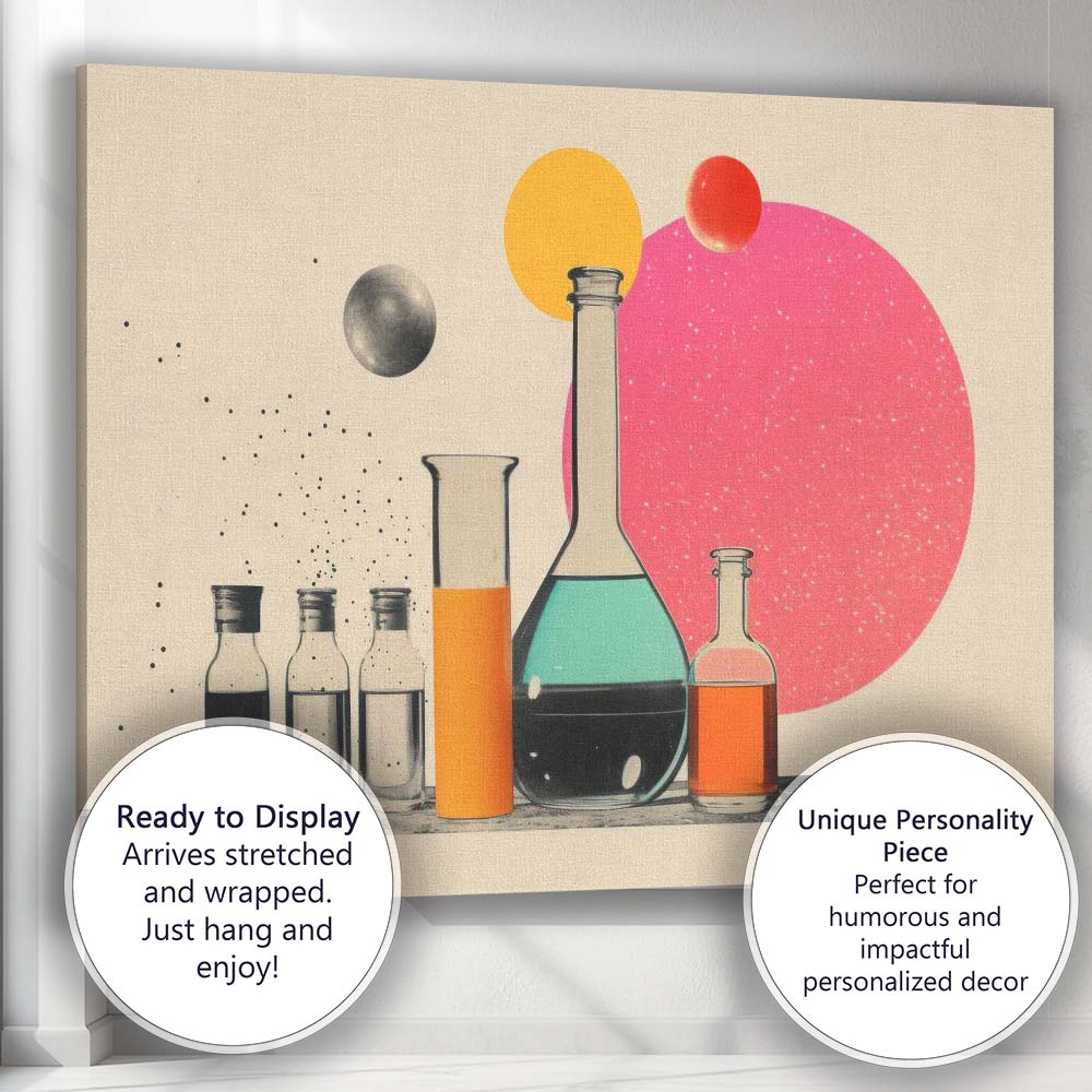 Retro Futuristic Laboratory Glass Bottles Abstract Still Life Canvas Wall Art Print Decor Picture Ready to Hang