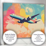 Colourful Retro Airliner Floating Above Clouds Pop Art Canvas Wall Art Print Decor Picture Ready to Hang