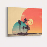Tropical Island Twin Planets Retro Sunset Coastal Canvas Wall Art Print Decor Picture Ready to Hang