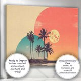 Tropical Island Twin Planets Retro Sunset Coastal Canvas Wall Art Print Decor Picture Ready to Hang