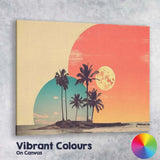 Tropical Island Twin Planets Retro Sunset Coastal Canvas Wall Art Print Decor Picture Ready to Hang