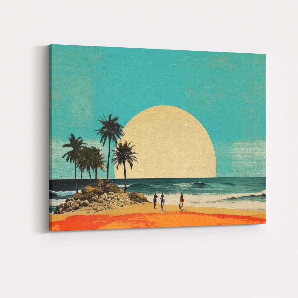 Minimal Tropical Beach Giant Sun Coastal Landscape Canvas Wall Art Print Decor Picture Ready to Hang