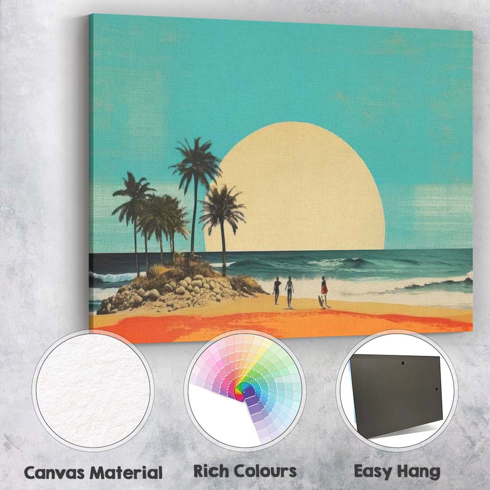 Minimal Tropical Beach Giant Sun Coastal Landscape Canvas Wall Art Print Decor Picture Ready to Hang