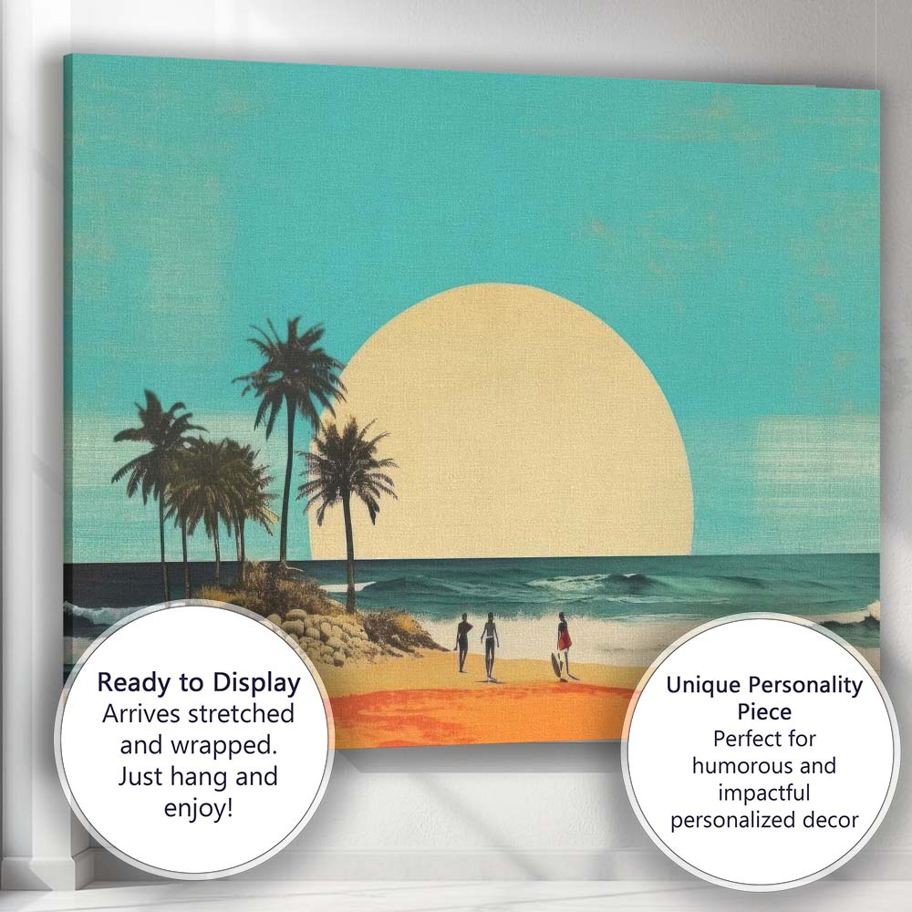 Minimal Tropical Beach Giant Sun Coastal Landscape Canvas Wall Art Print Decor Picture Ready to Hang