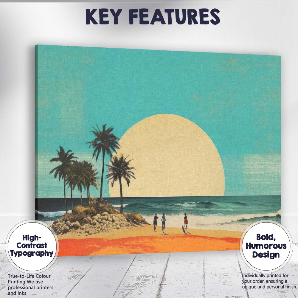 Minimal Tropical Beach Giant Sun Coastal Landscape Canvas Wall Art Print Decor Picture Ready to Hang