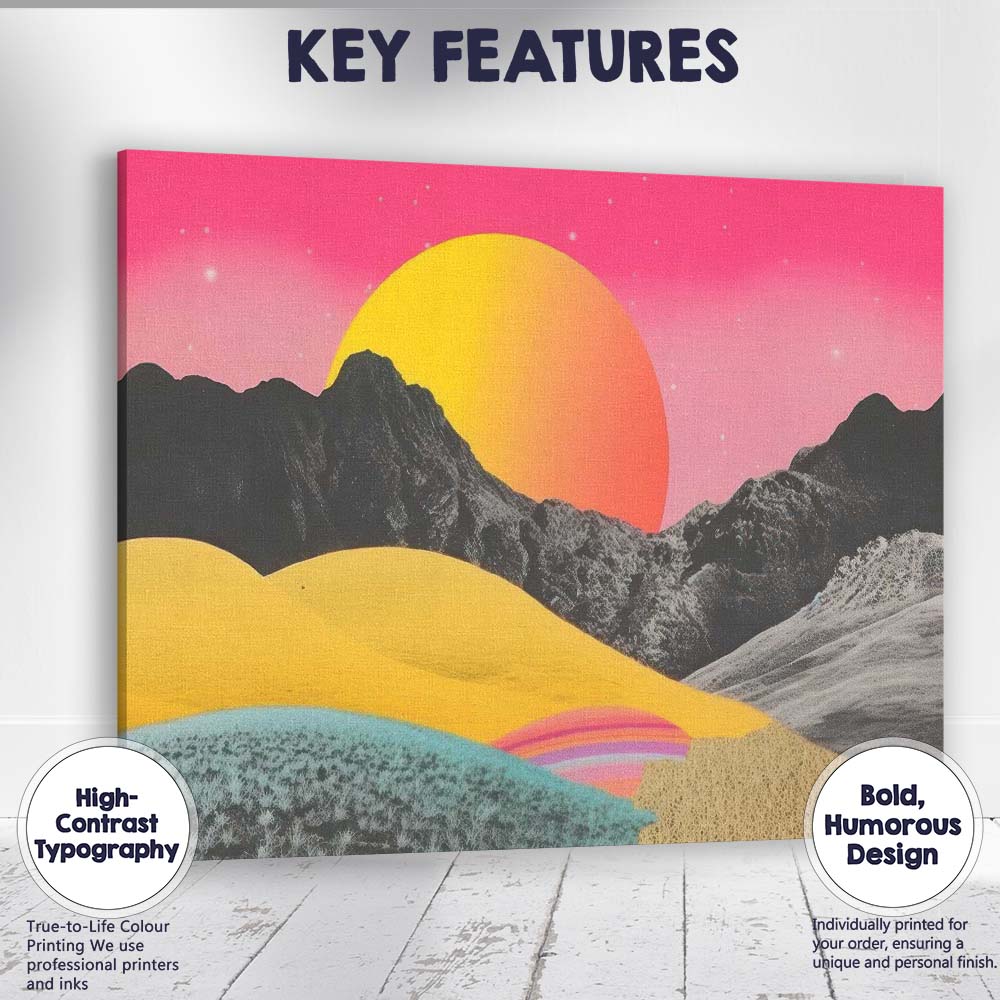 Abstract Colourful Desert Hills Mountain Sunset Landscape Canvas Wall Art Print Decor Picture Ready to Hang