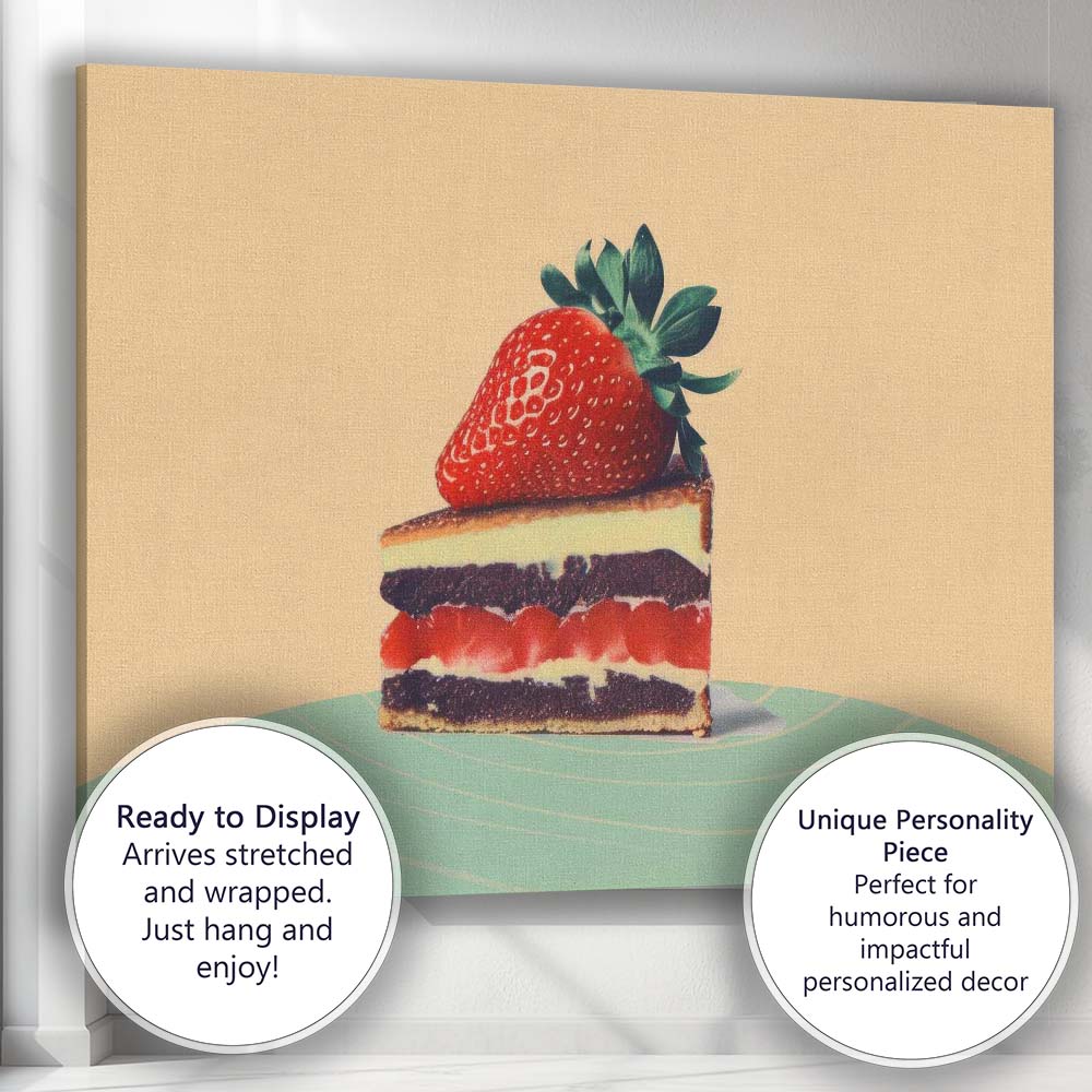 Strawberry Cheesecake Dessert Still Life Retro Food Canvas Wall Art Print Decor Picture Ready to Hang