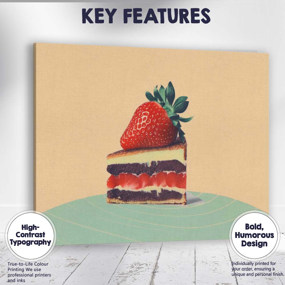 Strawberry Cheesecake Dessert Still Life Retro Food Canvas Wall Art Print Decor Picture Ready to Hang