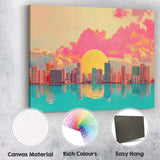 Dreamy Coastal City Skyline Pink Sunset Reflection Canvas Wall Art Print Decor Picture Ready to Hang
