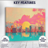 Dreamy Coastal City Skyline Pink Sunset Reflection Canvas Wall Art Print Decor Picture Ready to Hang