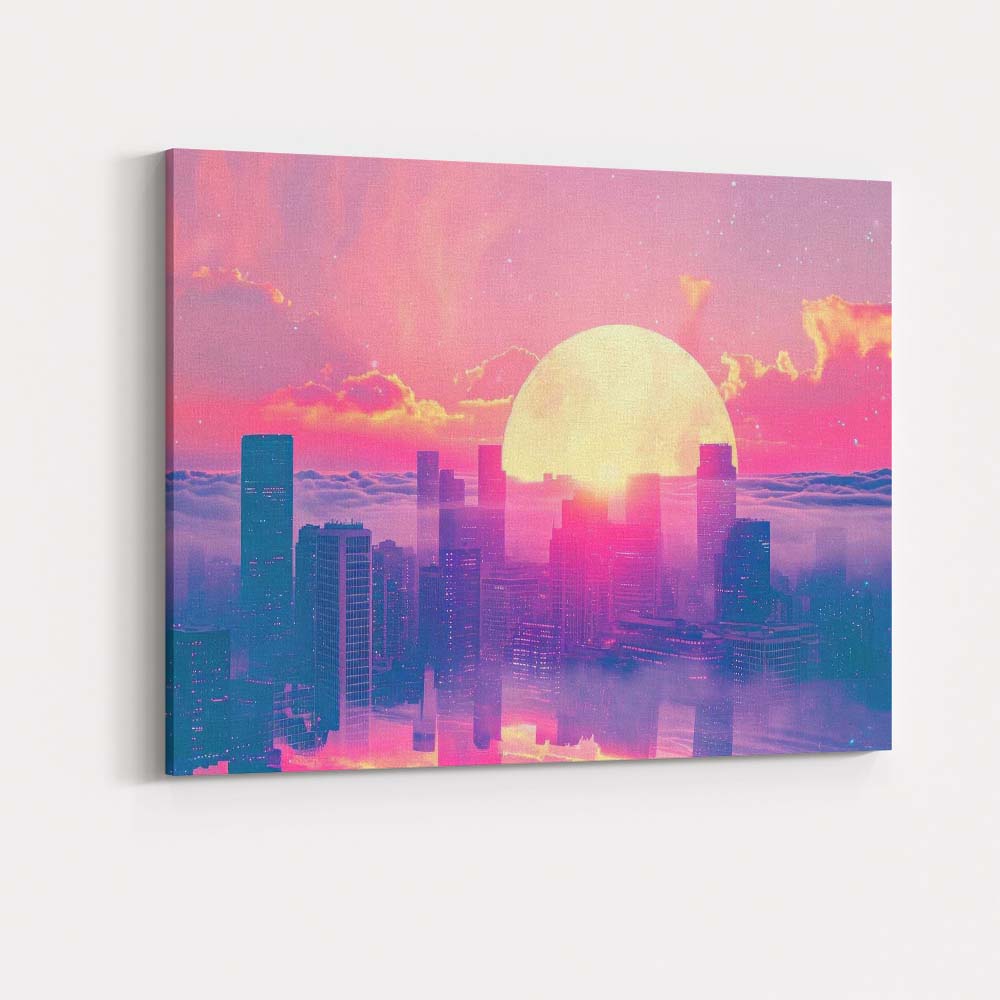 Futuristic City Above Clouds Glowing Sunrise Dreamscape Canvas Wall Art Print Decor Picture Ready to Hang