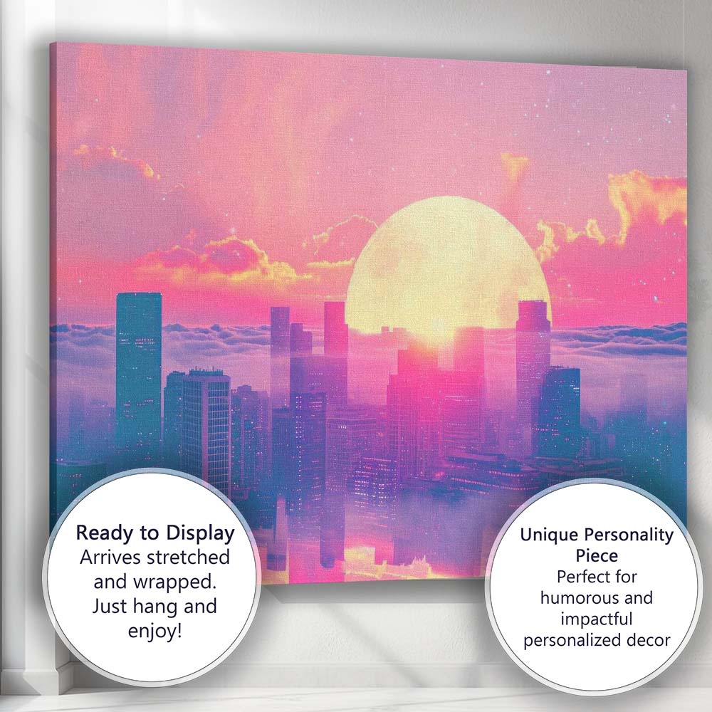 Futuristic City Above Clouds Glowing Sunrise Dreamscape Canvas Wall Art Print Decor Picture Ready to Hang