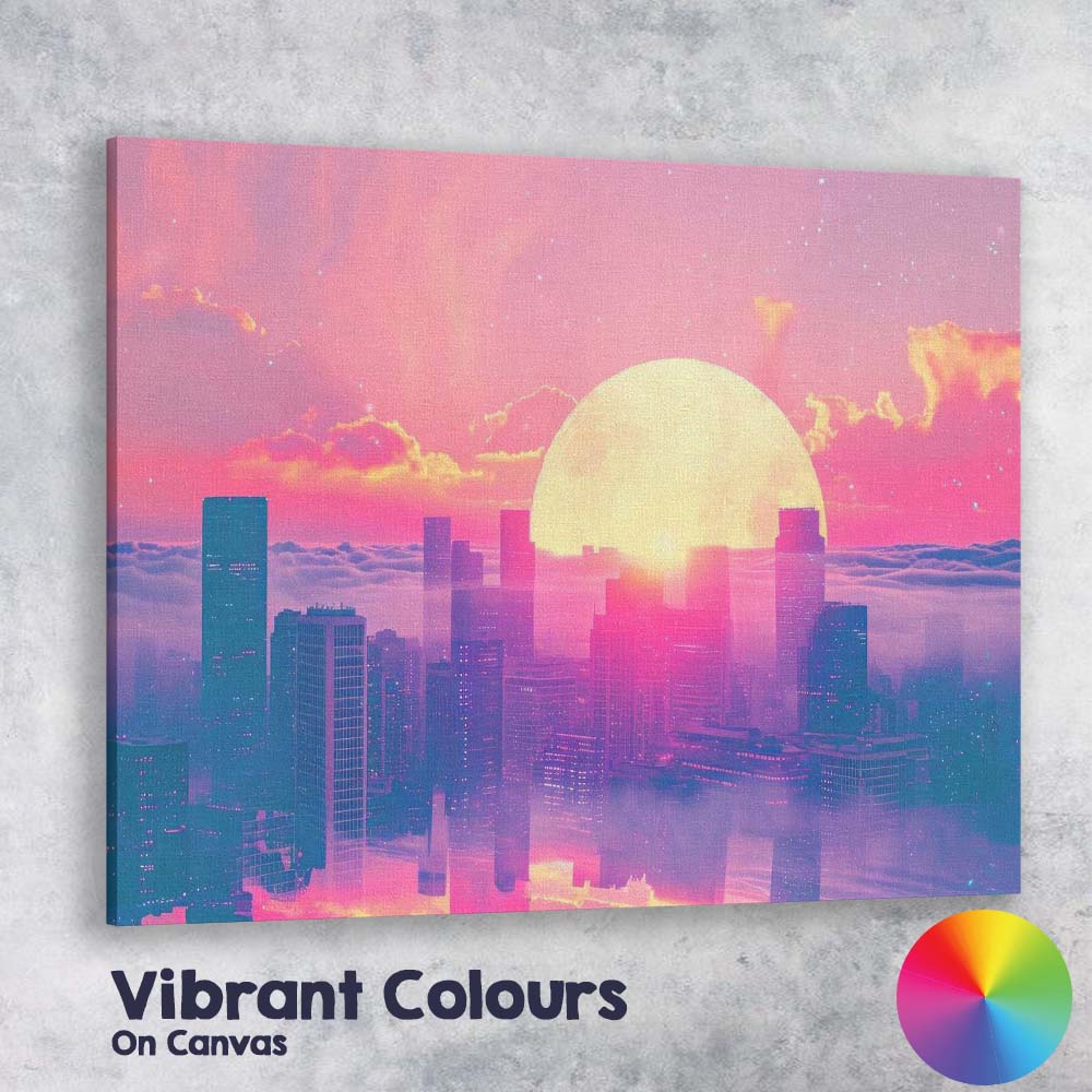 Futuristic City Above Clouds Glowing Sunrise Dreamscape Canvas Wall Art Print Decor Picture Ready to Hang