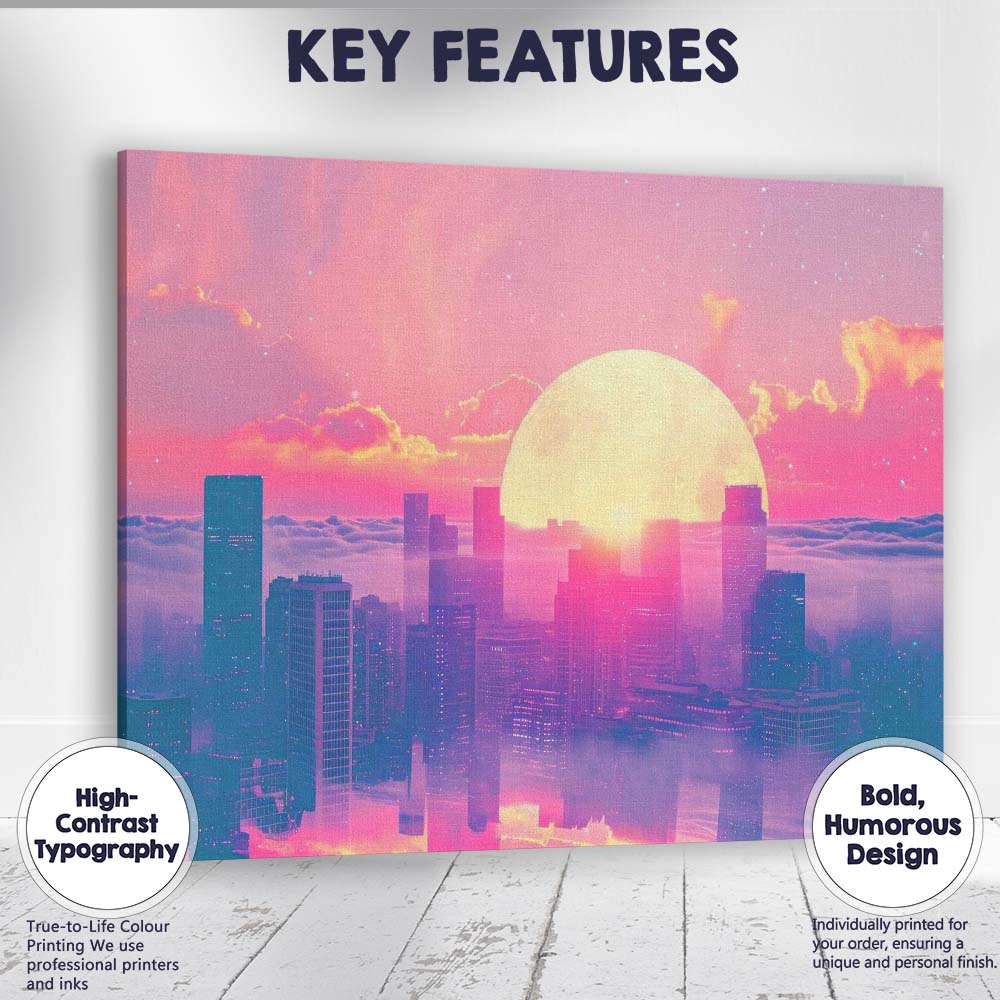Futuristic City Above Clouds Glowing Sunrise Dreamscape Canvas Wall Art Print Decor Picture Ready to Hang