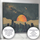 Night City Skyline Cosmic Sunset Celestial Landscape Canvas Wall Art Print Decor Picture Ready to Hang
