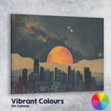 Night City Skyline Cosmic Sunset Celestial Landscape Canvas Wall Art Print Decor Picture Ready to Hang