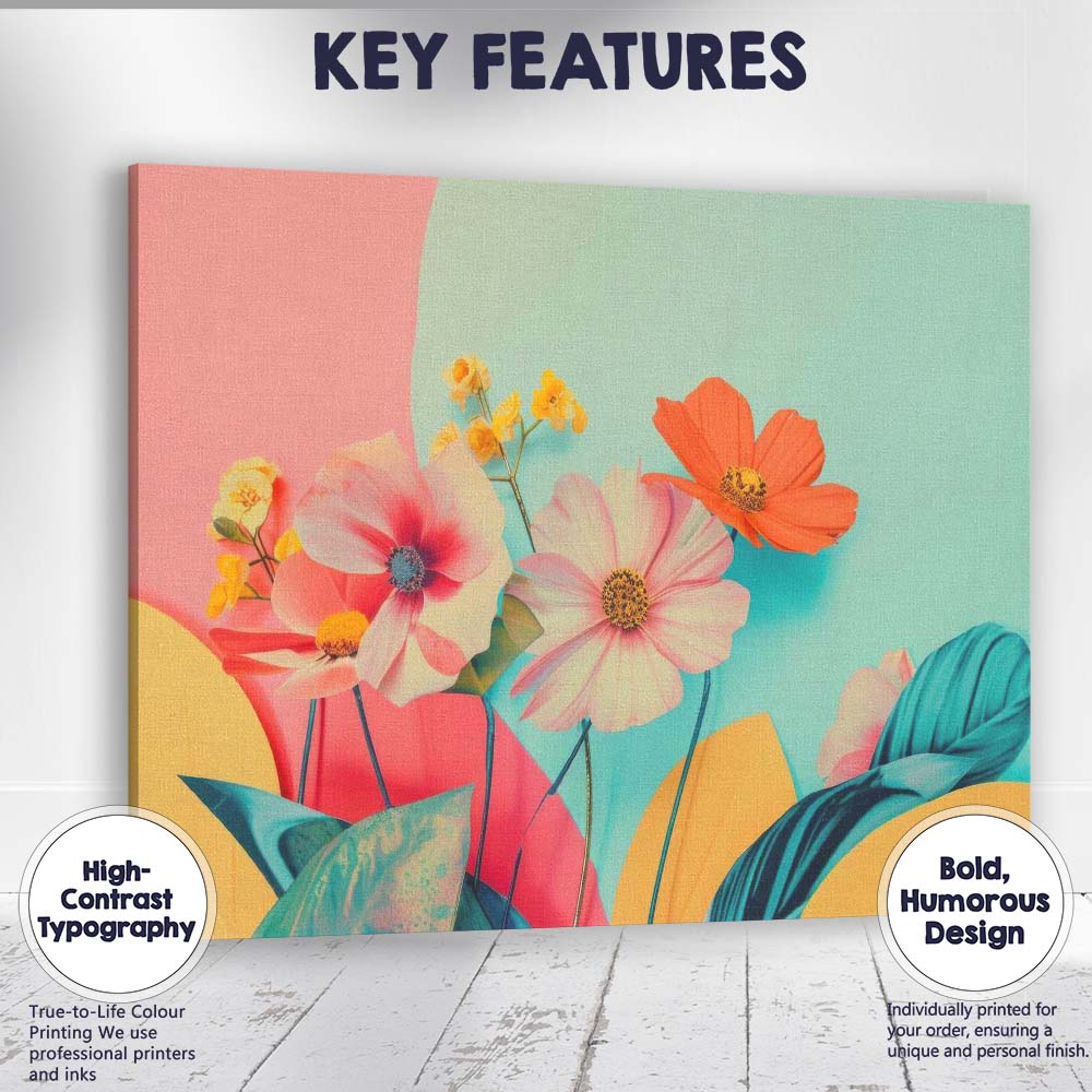 Pastel Botanical Floral Still Life Modern Bloom Arrangement Canvas Wall Art Print Decor Picture Ready to Hang