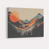 Abstract Mountain Valley Orange Sun Minimalist Landscape Canvas Wall Art Print Decor Picture Ready to Hang