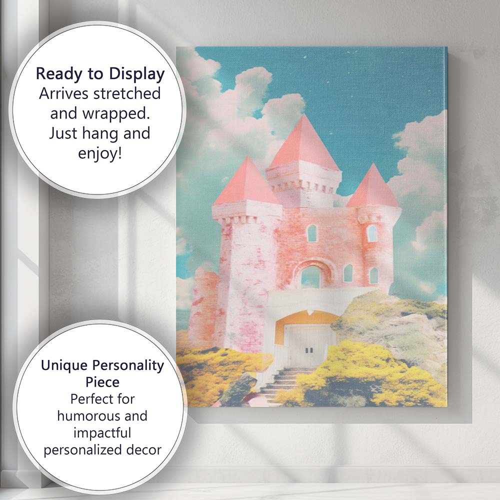 Dreamy Pastel Fairytale Castle Fantasy Architecture Canvas Wall Art Print Decor Picture Ready to Hang