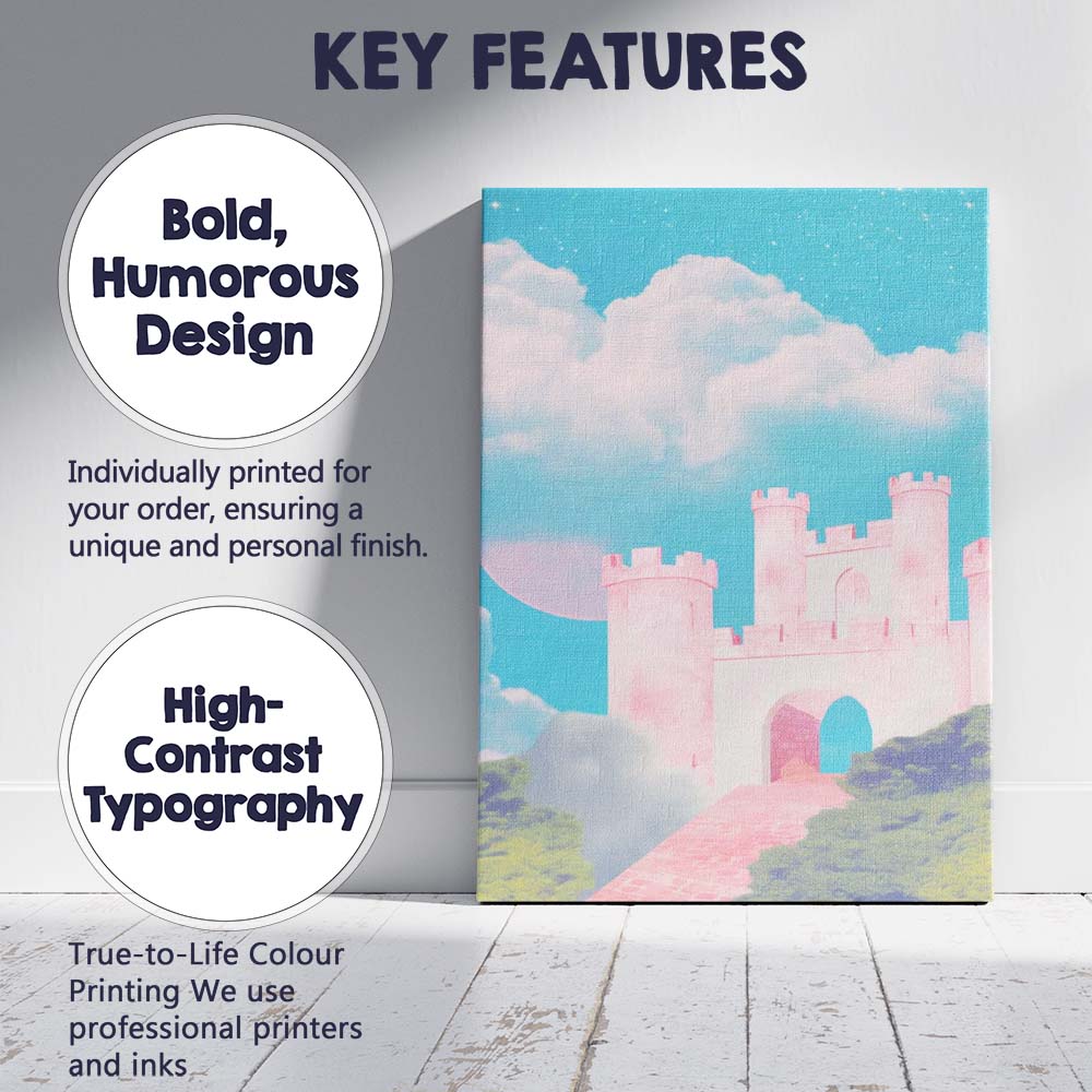 Ethereal Pink Medieval Castle Celestial Sky Fantasy Landscape Canvas Wall Art Print Decor Picture Ready to Hang