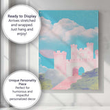 Ethereal Pink Medieval Castle Celestial Sky Fantasy Landscape Canvas Wall Art Print Decor Picture Ready to Hang