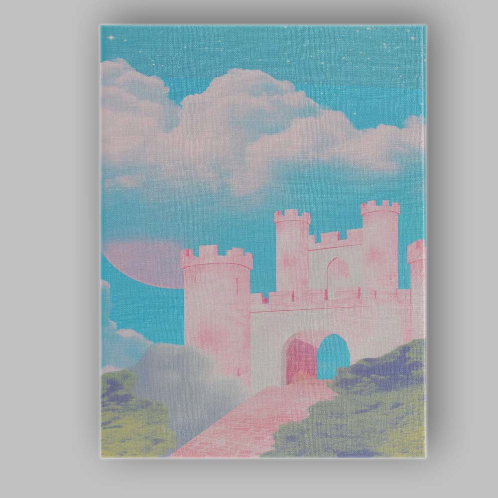 Ethereal Pink Medieval Castle Celestial Sky Fantasy Landscape Canvas Wall Art Print Decor Picture Ready to Hang