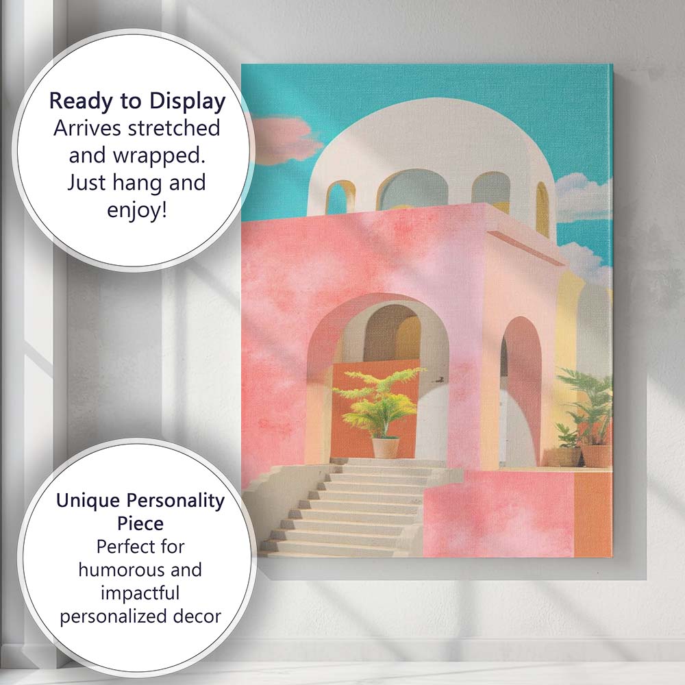 Pastel Mediterranean Archway Minimalist Coastal Architecture Canvas Wall Art Print Decor Picture Ready to Hang