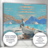 Peaceful Coastal Rowboat Blue Mountain Seascape Watercolour Canvas Wall Art Print Decor Picture Ready to Hang