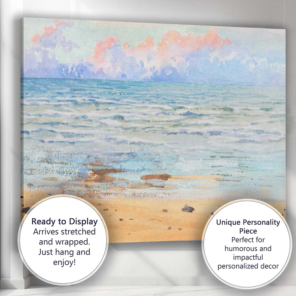 Soft Pastel Beach Ocean Horizon Watercolour Coastal Landscape Canvas Wall Art Print Decor Picture Ready to Hang