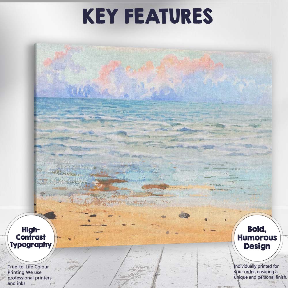 Soft Pastel Beach Ocean Horizon Watercolour Coastal Landscape Canvas Wall Art Print Decor Picture Ready to Hang