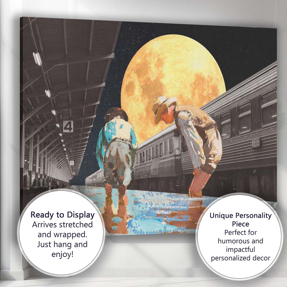 Surreal Moonlit Railway Platform Children Night Journey Collage Canvas Wall Art Print Decor Picture Ready to Hang