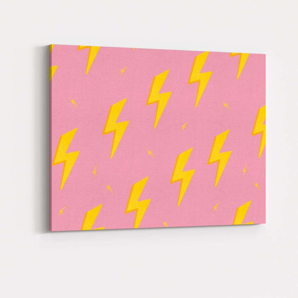 Pink Yellow Lightning Bolt Repeat Pattern Modern Pop Art Canvas Wall Art Print Decor Picture Ready to Hang