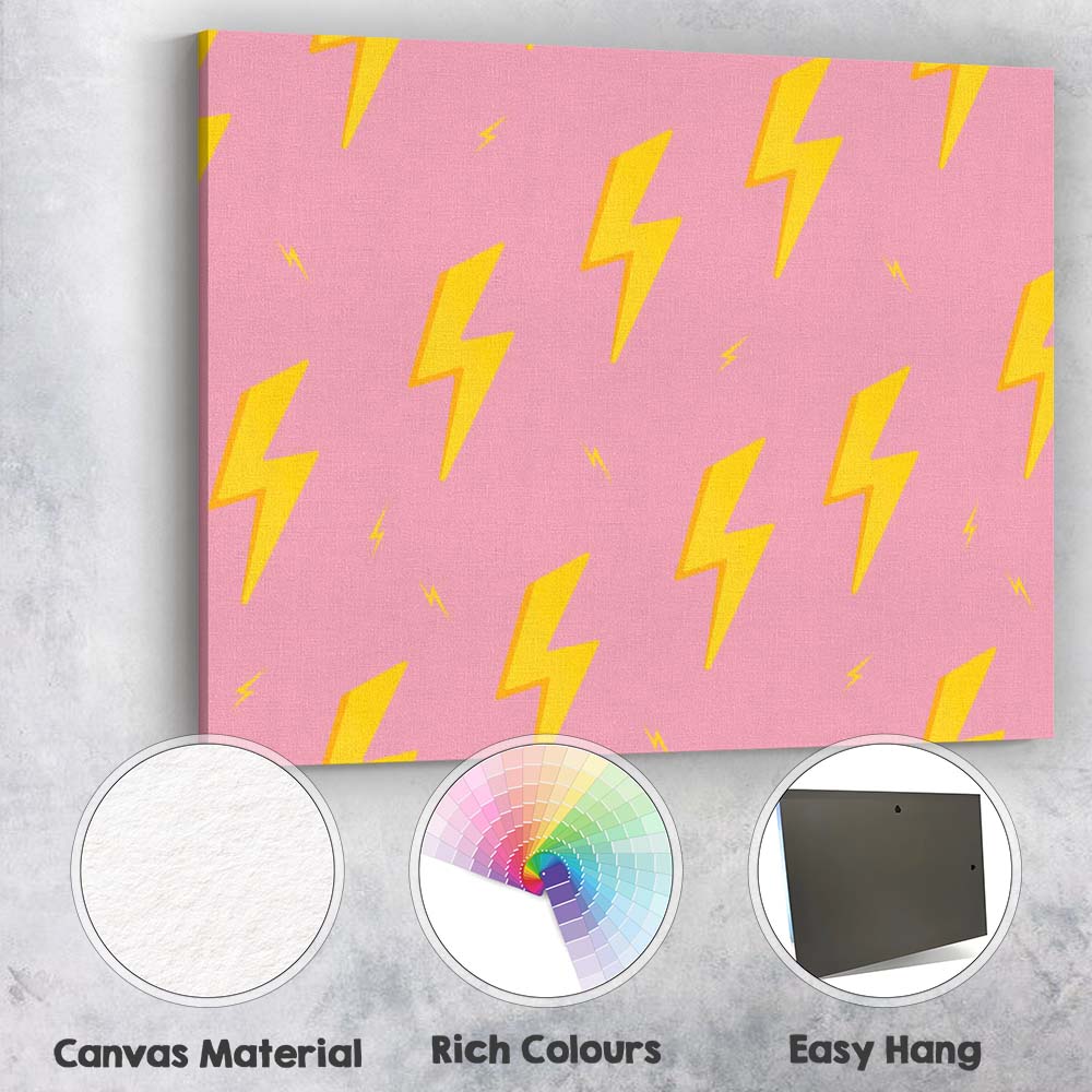 Pink Yellow Lightning Bolt Repeat Pattern Modern Pop Art Canvas Wall Art Print Decor Picture Ready to Hang