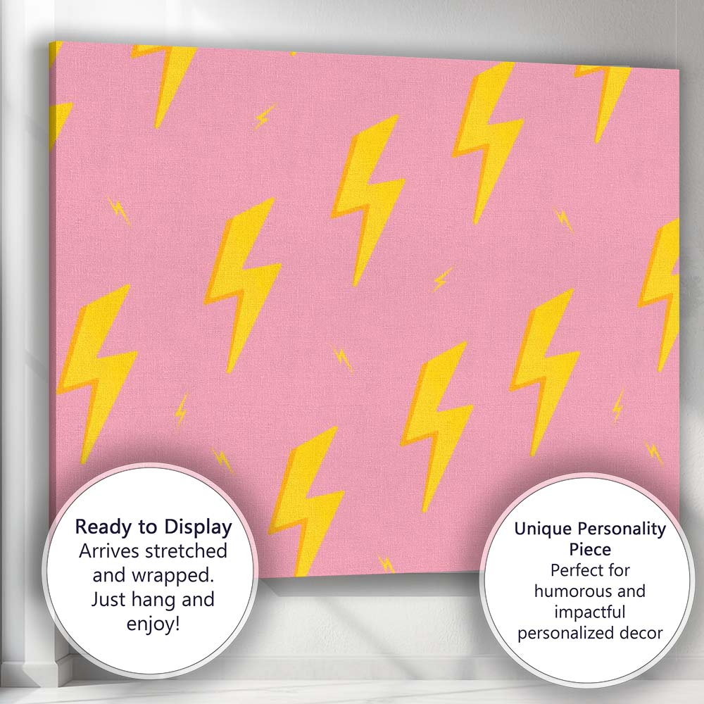 Pink Yellow Lightning Bolt Repeat Pattern Modern Pop Art Canvas Wall Art Print Decor Picture Ready to Hang