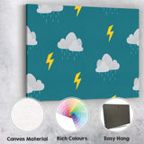 Teal Rain Cloud Lightning Weather Nursery Pattern Canvas Wall Art Print Decor Picture Ready to Hang